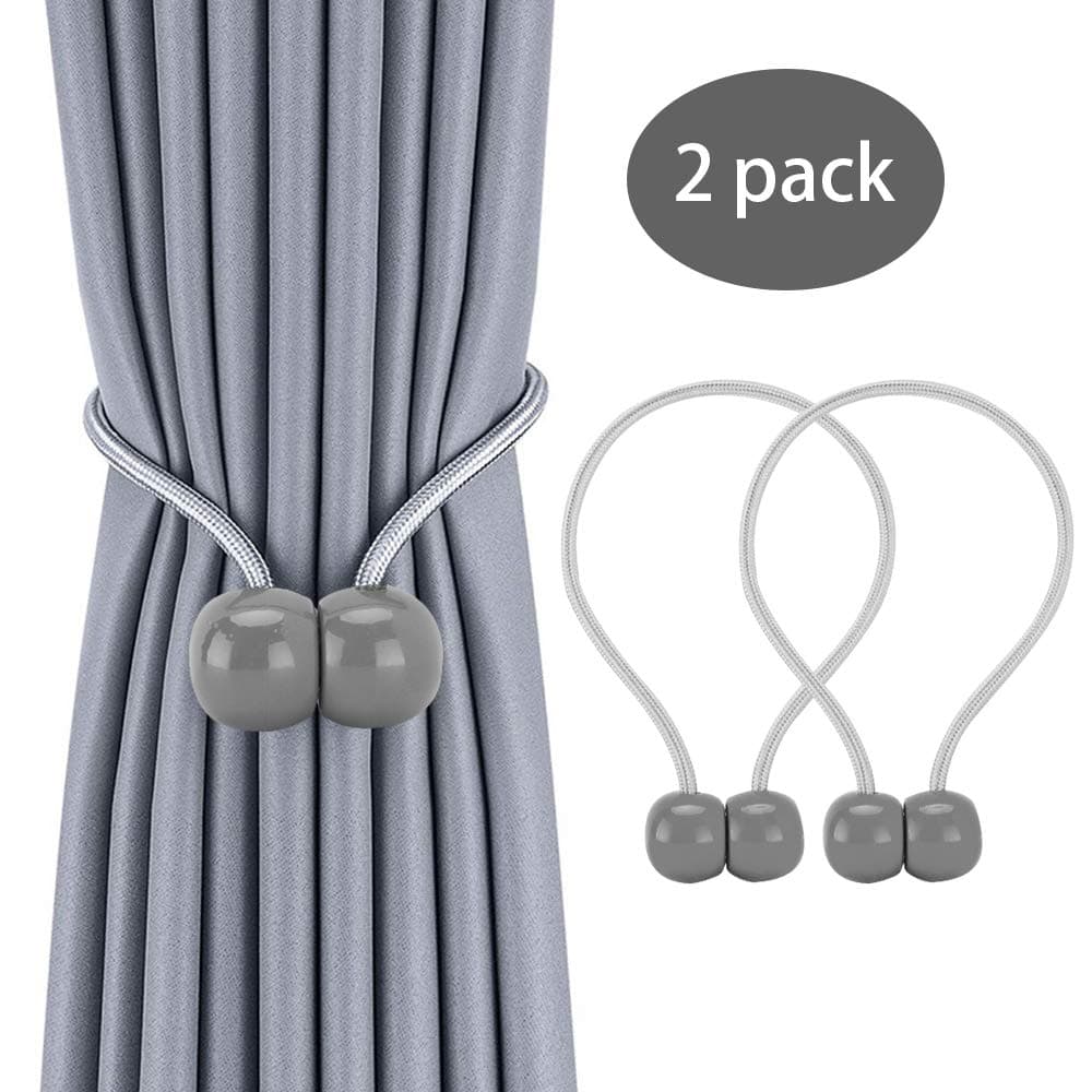 DIFFLIFE 2 Pack Magnetic Curtain Tiebacks, Decorative Window Curtain Buckle Clips Convenient Drapery Tiebacks for Office/Home (Gray) (DAFENG)