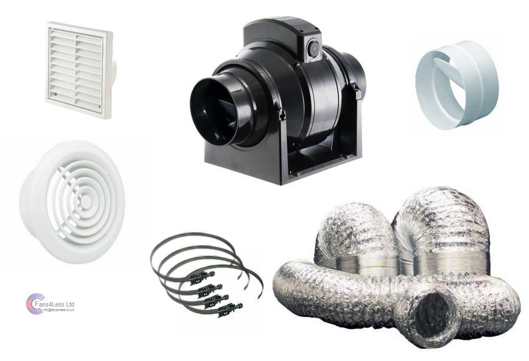 MF150S MF150T Timer Std Mixedflow Back Draught Bathroom inline Fan Kit 6" 150mm (MF100 Standard)