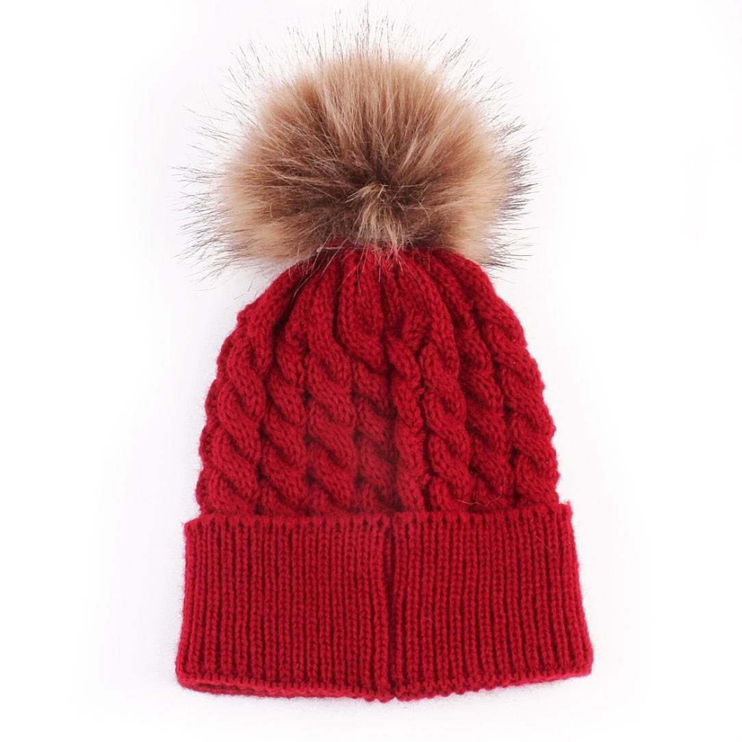 Datework Cute Winter Baby Knitted Wool Hemming Hat (Red)