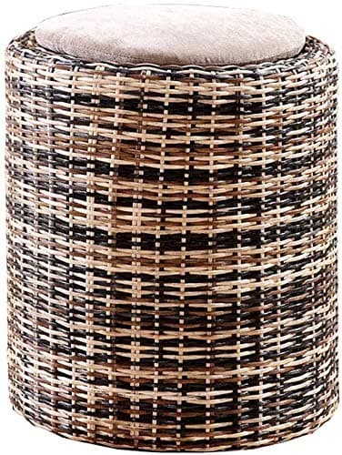 LAZNG Footstool Step Rattan Stools Work Stool Beauty Roller Stool Dressing Bedroom Living Room Retro Stools (Color : Three-color Rattan)