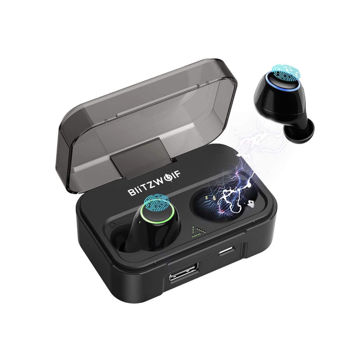 Wireless Earbuds Bluetooth Headphones, BlitzWolf TWS Bluetooth 5.0 Earbuds with 2600mAh Charging Case Auto Pairing Stereo Hi-Fi Sound Bluetooth Headset in-Ear Wireless Headphones(Black)