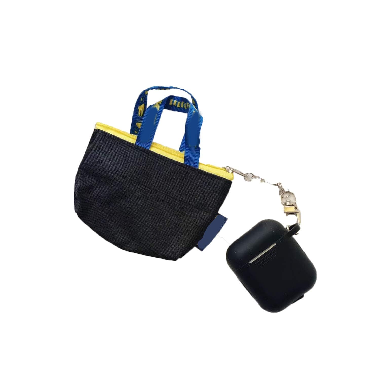 INS 3D Mini Storage Bag Silicone Case for Airpods Case Cover Data Cable Coin Purse Bluetooth Earphone Case Accessory-Black Set