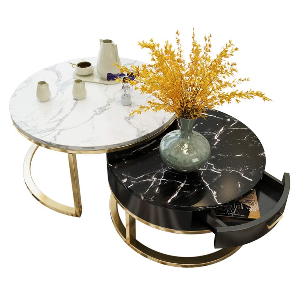 XWZJY 2 Piece Light Tea Tables,Stackable Coffee Table,Round Marble Accent Table for Living Room Balcony Hotel,80 x 45 cm+60 x 40 cm(Ø x H)