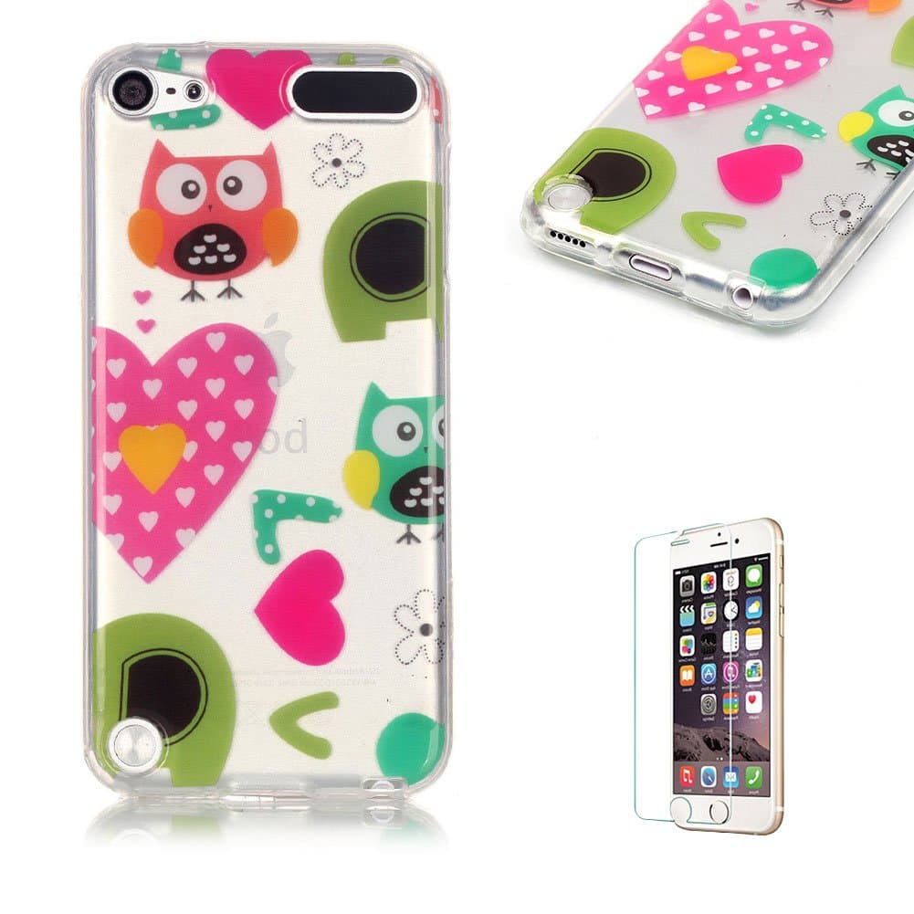 iPod Touch 5th/6th Generation Case Cover [with Free Screen Protector], Funyye See Through Transparent Soft Rubber Silicone Gel TPU Bumper Super Ultra Thin Colourful Pattern Designs Protective Case Cover Skin for Apple iPod Touch 5th/6th Generation - Love Owls