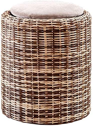 LAZNG Footstool Step Rattan Stools Work Stool Beauty Roller Stool Dressing Bedroom Living Room Retro Stools (Color : Rattan Two-color)