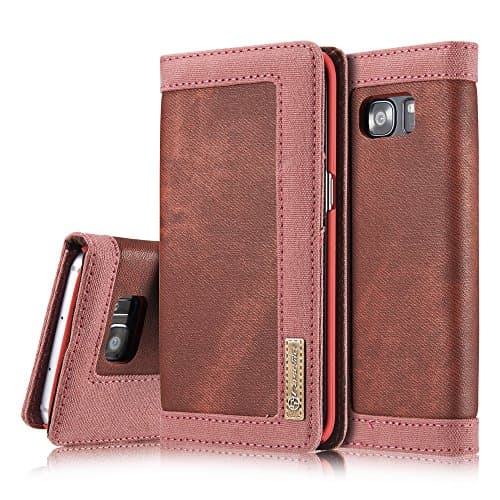 Galaxy S7 edge Case,AKHVRS [Premium Quality] Protective Flip Folio [Denim Material] Wallet Case [ID Credit Card and Cash Slots] with Foldable Kickstand Compatible For Samsung Galaxy S7 edge (Red)