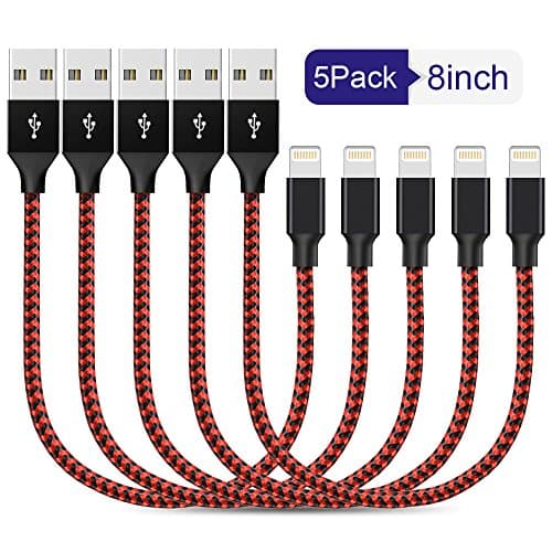 Akaho iPhone Cable,Lightning Cable 5Pack 8Inch Nylon Braided Cord to USB Charging Charger for iPhone 7/7 Plus/6S/6S Plus,SE/5S/5,iPad,iPod Nano 7 (BlackRed)