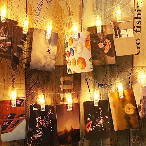 USTELLAR 11.48ft 20 LED Photo Clips String Lights, Waterproof Battery Operated Fairy Twinkle Lights for DIY Wedding Party Christmas Decoration, Bedroom Hanging Photos, Cards and Artworks, Warm White