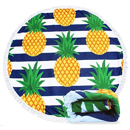 EUTERPE Large Round Beach Towel Thick Multi-Purpose Round Blanket with Tassels,Soft Water Absorbent Room Decor Mat 59 Inch Pineapple Stripe