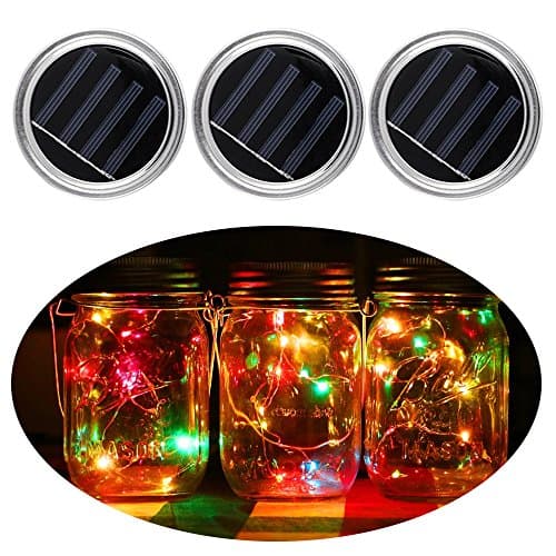 Mason Jar Lights 3 Pack Solar Mason Jar Decor Lid Insert LED String Fairy Lights for Garden Deck Patio Party Wedding Christmas Decorative Lighting (Jars Not Included) Multicolor