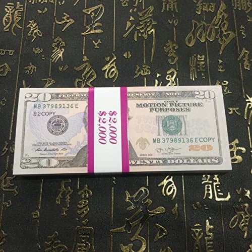 1 total $2,000 Dollar bills Double-Sided print Pretend play money Fake real money Great for money games with children props movie money Magic props fake money Prop toy money