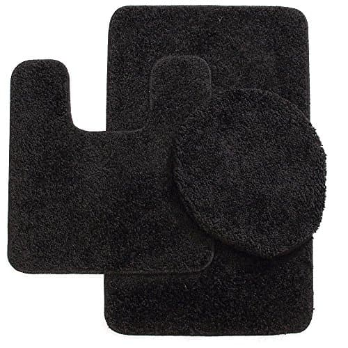 3PC BATHROOM SET BATH MAT COUNTOUR RUG LID COVER PLAIN