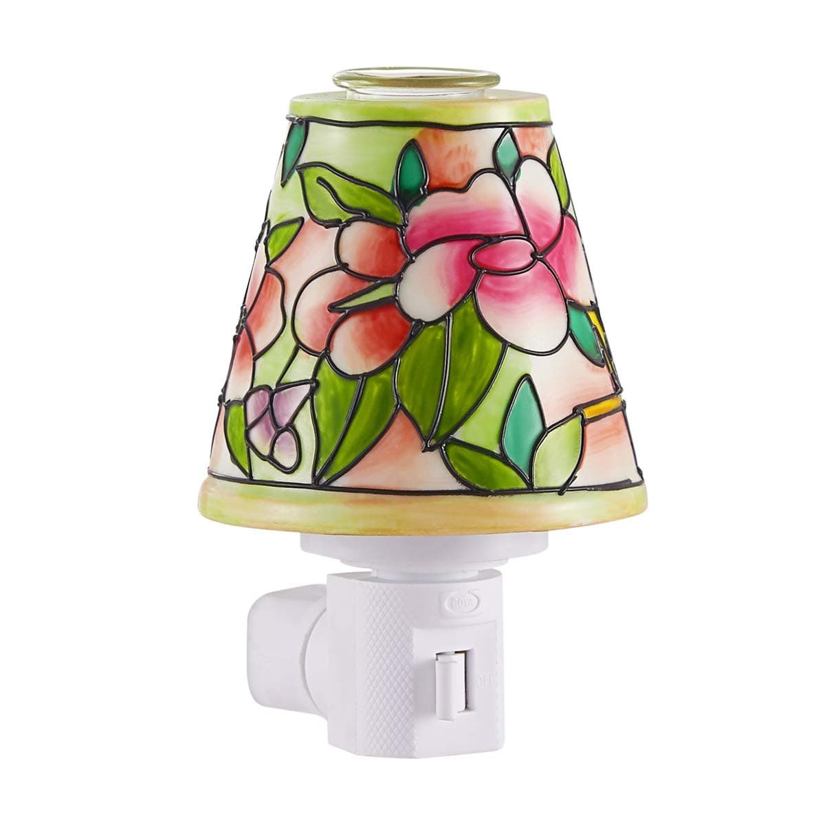 Tiffany Night Light Plug in Wall Night Light with Essential Oil Glass Cup Aromatherapy Furnace (Pink Rose)