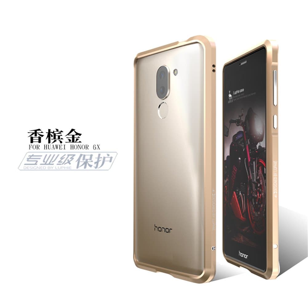 Huawei Honor 6X / Huawei Mate 9 Lite Case, Lwang 3D Curved Surface CNC Aviation Aluminum Alloy Metal Bumper Frame Cover for Huawei Honor 6X (bumper gold)