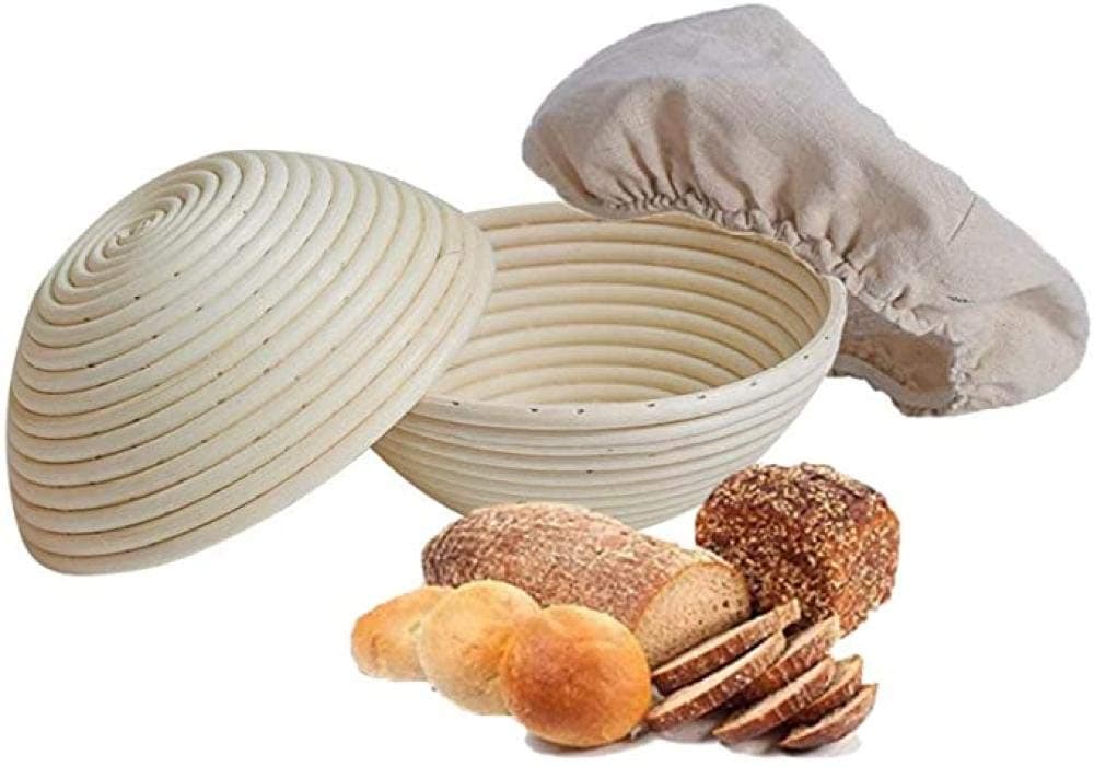 2 Pack Round Bread Banneton, 12'' Round Banneton Proofing Basket Set Brotform Cloth Liner - 100% Natural Rattan For Sourdough, Includes Linen Liner