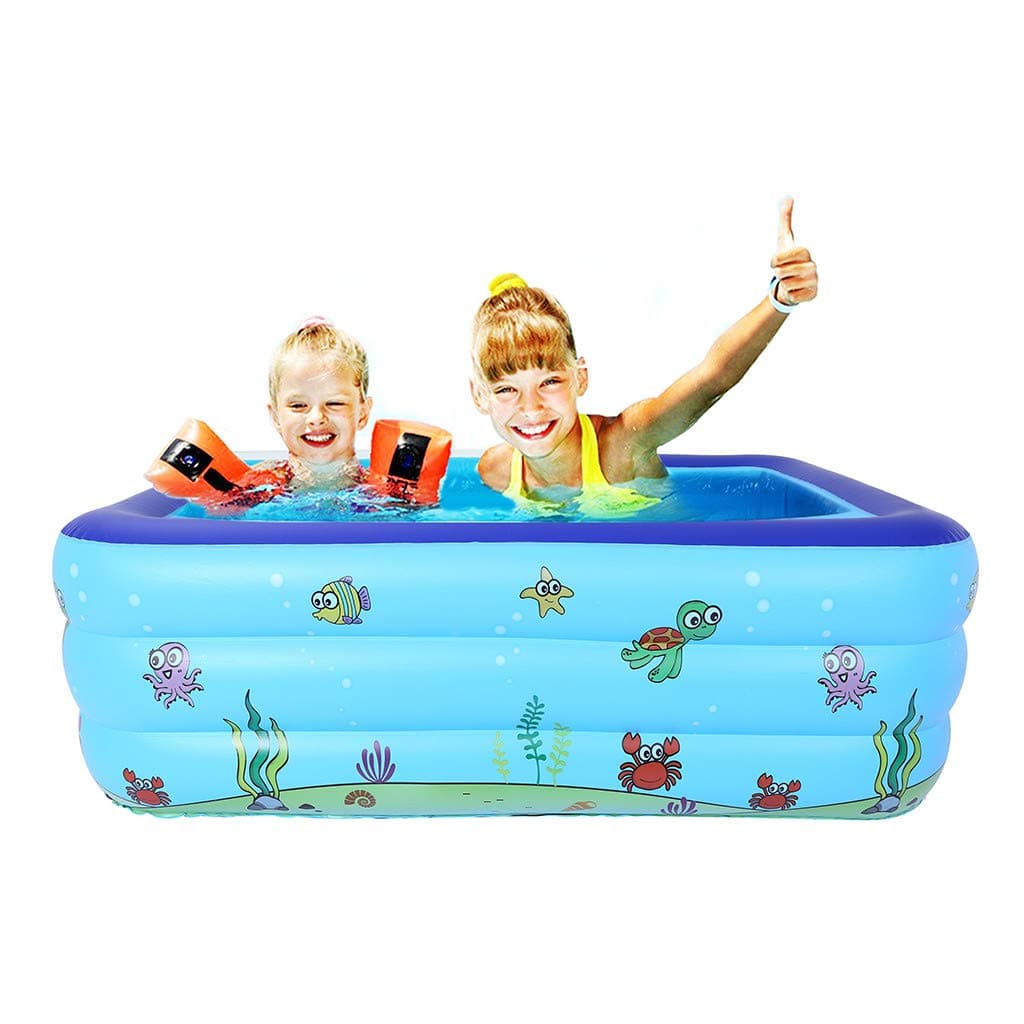 TOUMENY Underwater World Family Inflatable Swimming Pool Full-Sized Rectangular Swimming Pool Fun Water Park Kiddie Pools Blow Up Family Pool for Kids Toddlers Infant Children (L 150×110×50cm)