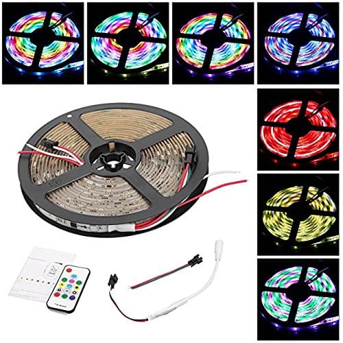 guaiboshi Flexible LED Strip Light with WS2811 IC, 16.4ft/5m RGB 5050 150 LEDs Strip Lighting Kit with RF Remote Control 12V 5A Power Supply for outdoor/Indoor, Waterproof Magic Dream Lights