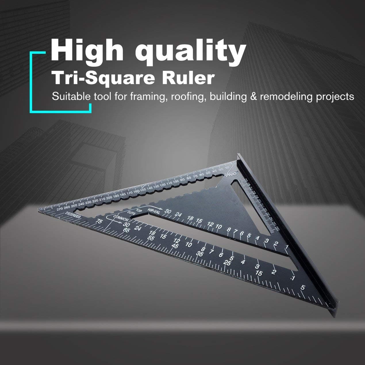 12 inch Triangle Angle Ruler Protractor Woodworking Measurement Tool Quick Read Square Layout Gauge Measuring Tool - Black