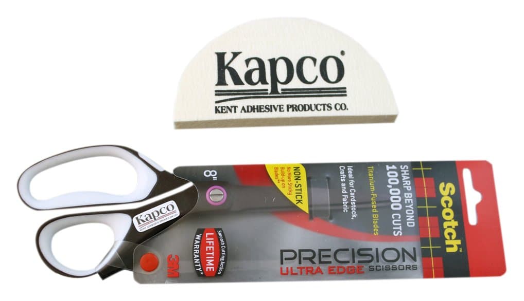 KAPCO TOOLKIT Book Repair Precision Bundle, 8" Teflon Non-Stick Scissors, Deluxe Easy Grip Applicator Squeegee