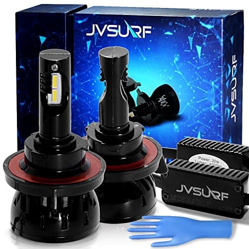 8000 Lumens LED Car Headlight Bulbs Conversion Kit JVSURF Extremely Bright Headlamp - H11 (H1,H3, H4,H7) - 30W, 6000K Cool White CREE and Far Dual Use- 2 Yr Warranty (H13, Black)