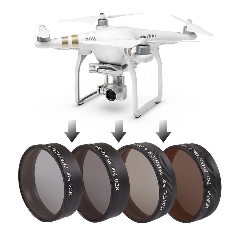 Filter Kit for DJI Phantom 4 Pro, Multi-coated, High Definition Glass and Aluminum Alloy Frame ND4+ND4PL+ND8+ND8PL 4 Pack