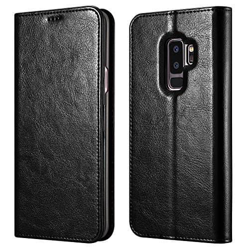 Galaxy S9 Plus Wallet Case, XOOMZ Vegan Leather Folio Flip Cover with Kickstand and Credit Card Slots for Samsung S9 Plus (2018) 6.2 Inch(Black)