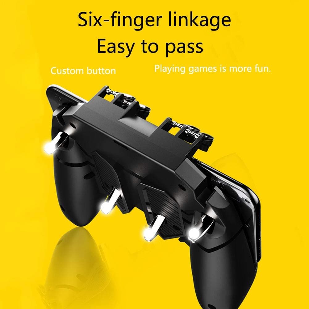Desirabely Mobile Phone Game Handle, Mobile Phone Game Handle for PUBG Six Finger Game Helper AK66 MEMO All-In-One Mobile Controller Game Free Fire Button Joystick Gamepad L1 R1 Trigger