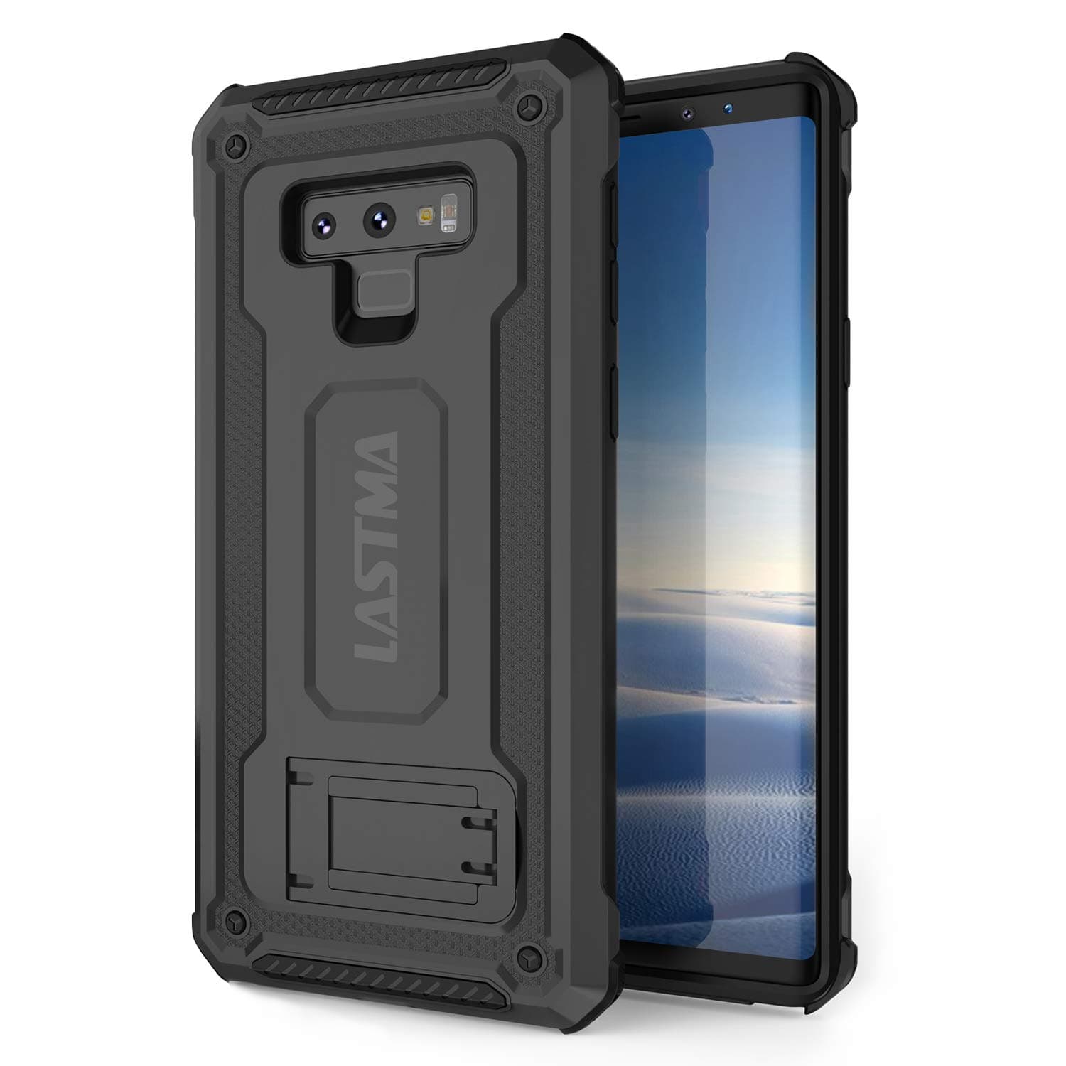 Lastma Armor Galaxy Note 9 Case with Kickstand and Built-in Metal Plate [B-MP] for Magnetic Car Mounts and Hybrid Drop-Protection for Samsung Galaxy Note 9 (2018) - Black