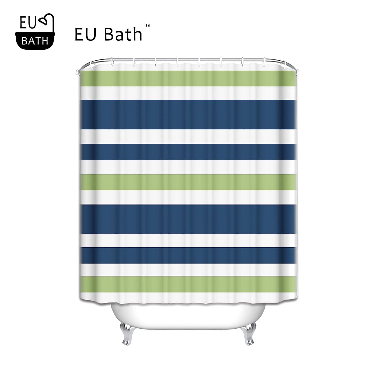EU Bath Navy Blue Lime Green And White Custom Bathroom Stripes Shower Curtain Polyester Bathroom Shower Curtain Spa Decor Bathroom Decoration Mildew Waterproof Magical Shower Curtain 72"(w) x 72"(h)