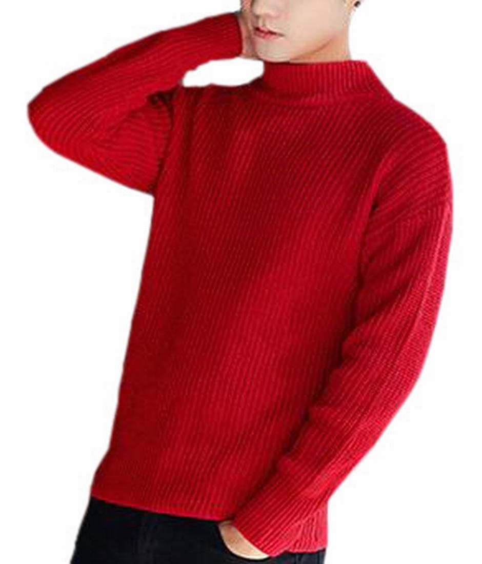Ptyhk RG Mens Casual Loose Solid Color Turtleneck Sweaters Pullover
