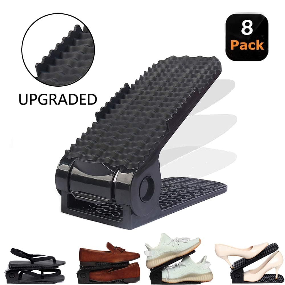 Betteri Shoe Slots Organizer - 8 Pack Adjustable Shoe Racks for Closets - Compact Shoe Organizer Shoe Holder Space Saver for High Heels, Sneakers, Sandals, Flats, Boots - Black