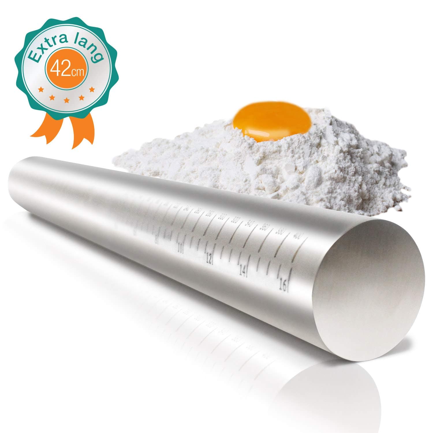 Amazy Stainless Steel Rolling Pin – Dough Roller for Evenly Rolled Cake, Cookie, Pasta and Pizza Dough (42 cm)