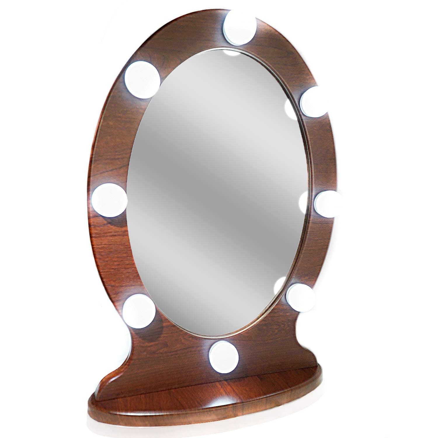Lighted Vanity Mirror Hollywood Makeup Mirror with Lights, Light up Oval Table-Top Mirror Illuminated Cosmetic Mirrors with Stand for Dressing Desk, Dimmable LED Bulbs Touch Control, Espresso