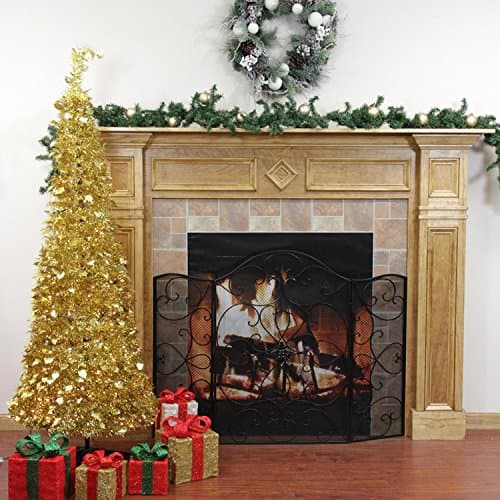 6' Pre-Lit Pop Up Gold Tinsel Artificial Christmas Tree - Clear Lights