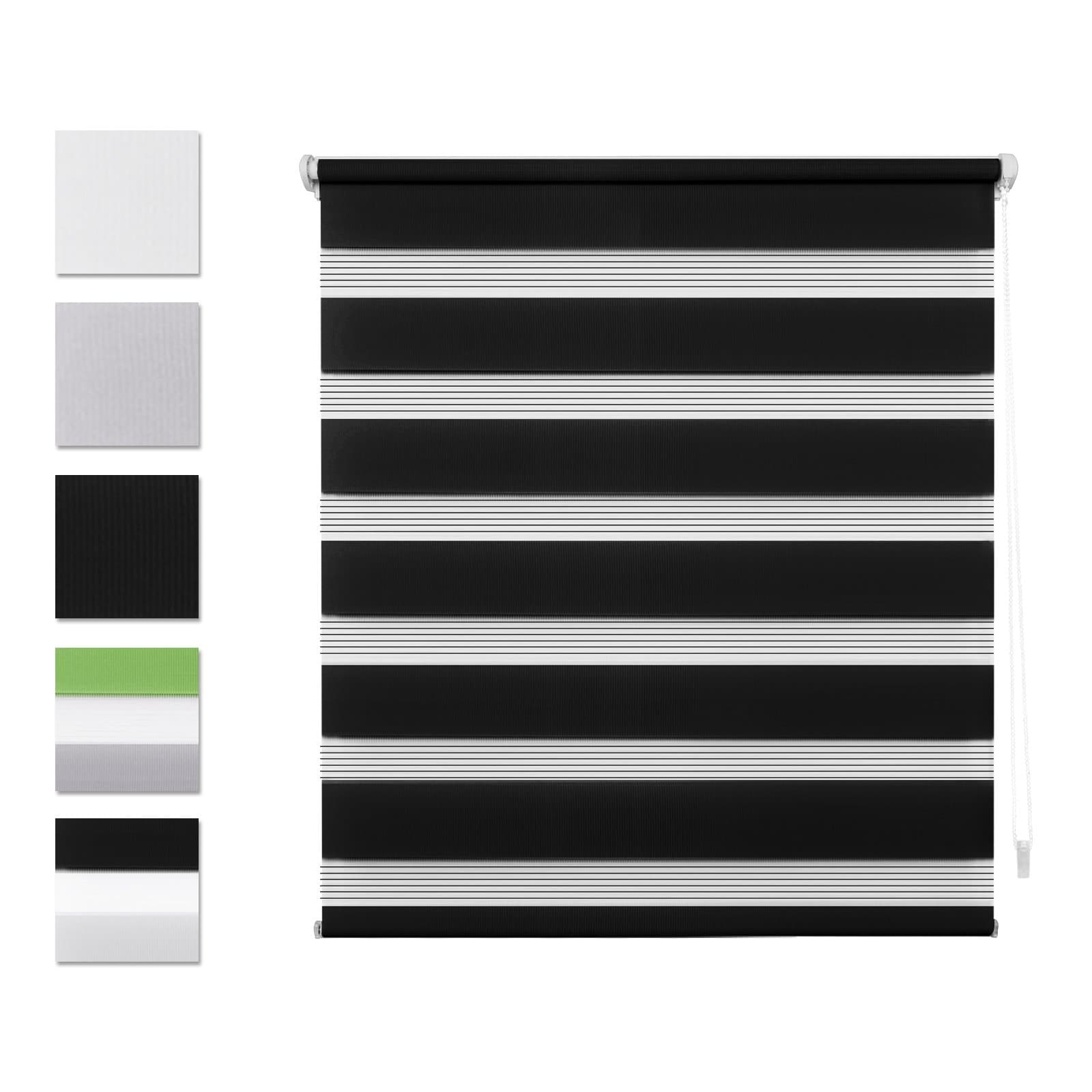 SBARTAR Day and Night Double Roller Blinds, 60 x 120 Black Double Layer Roller Shades Filtering with Side Chain Easy Assembled without Drilling for Window