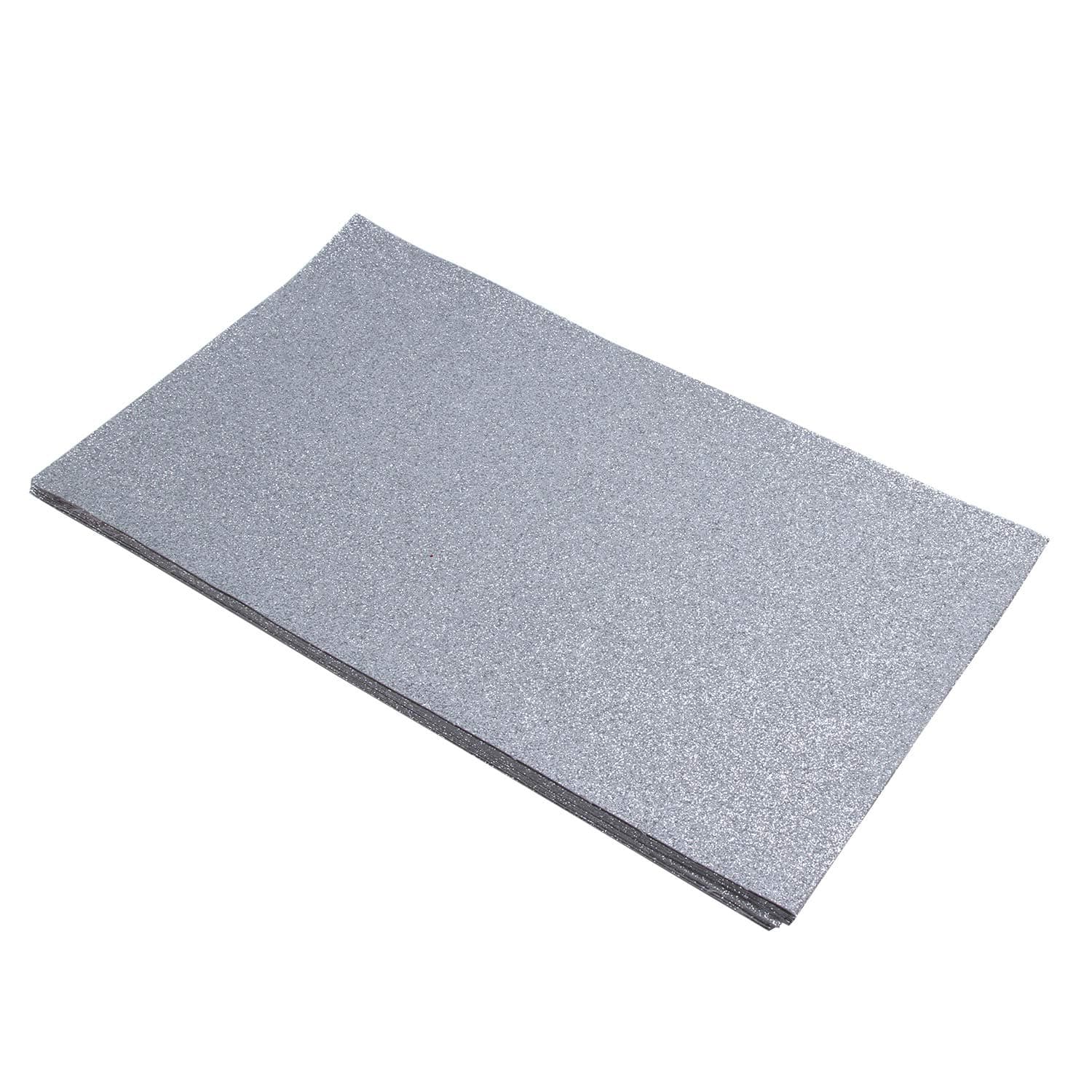 Shine Glitter Sheet Fabrics Back Stiff DIY Craft 12 Pack 8 x13 Inch (Silver)