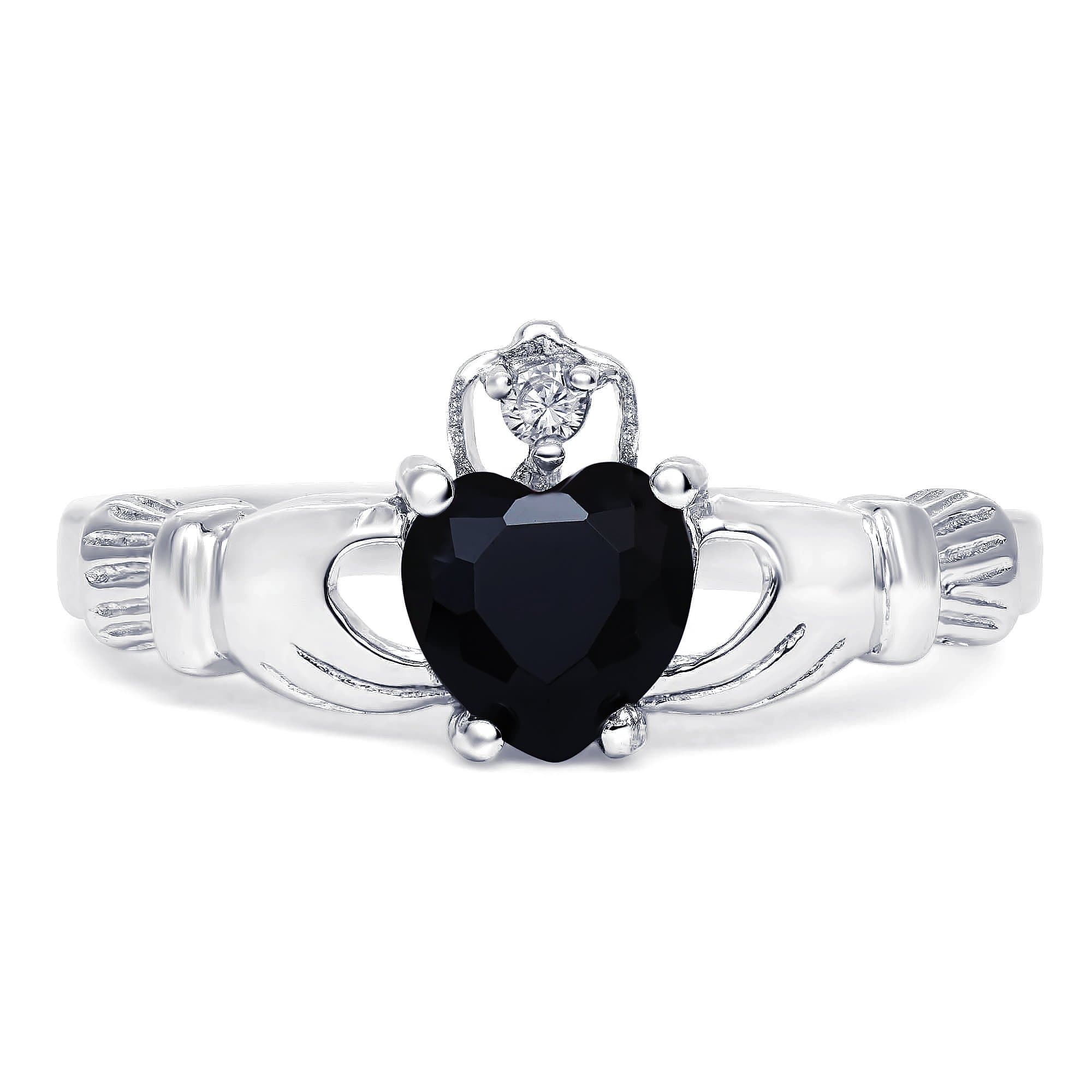 Sterling Silver Simulated Black Onyx Claddagh Ring, 8mm