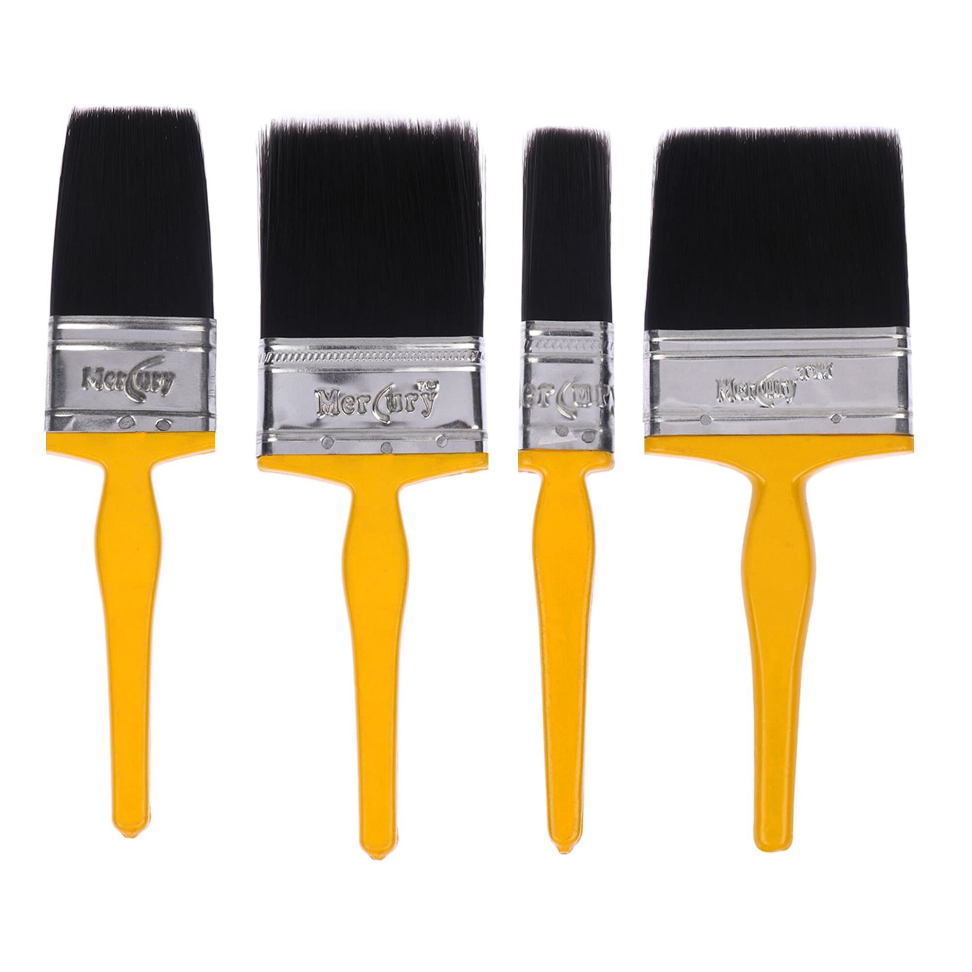 Mercury Brush® Double Thickness Triple Boiled 100% Pure Nylon/Polyester Blend Round Bristles Paint Brush for All Application, Set of 4 (1"+2"+3"+4" Inch) 75 mm Long Black Bristle