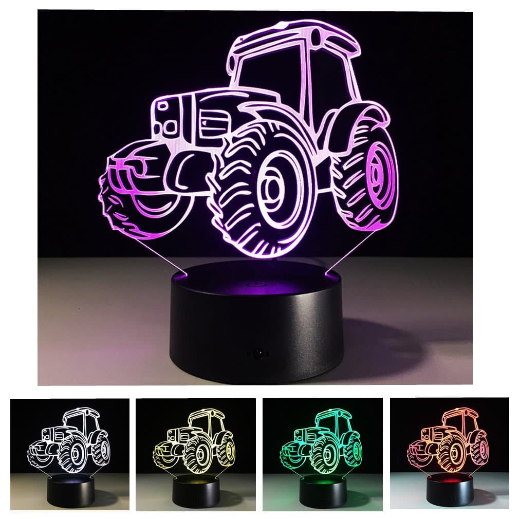 Multicolor Nightlights, 3D Nightlights 7 Colors Change Touch Control LED Night Lamp For Children and Friends （Tractor）