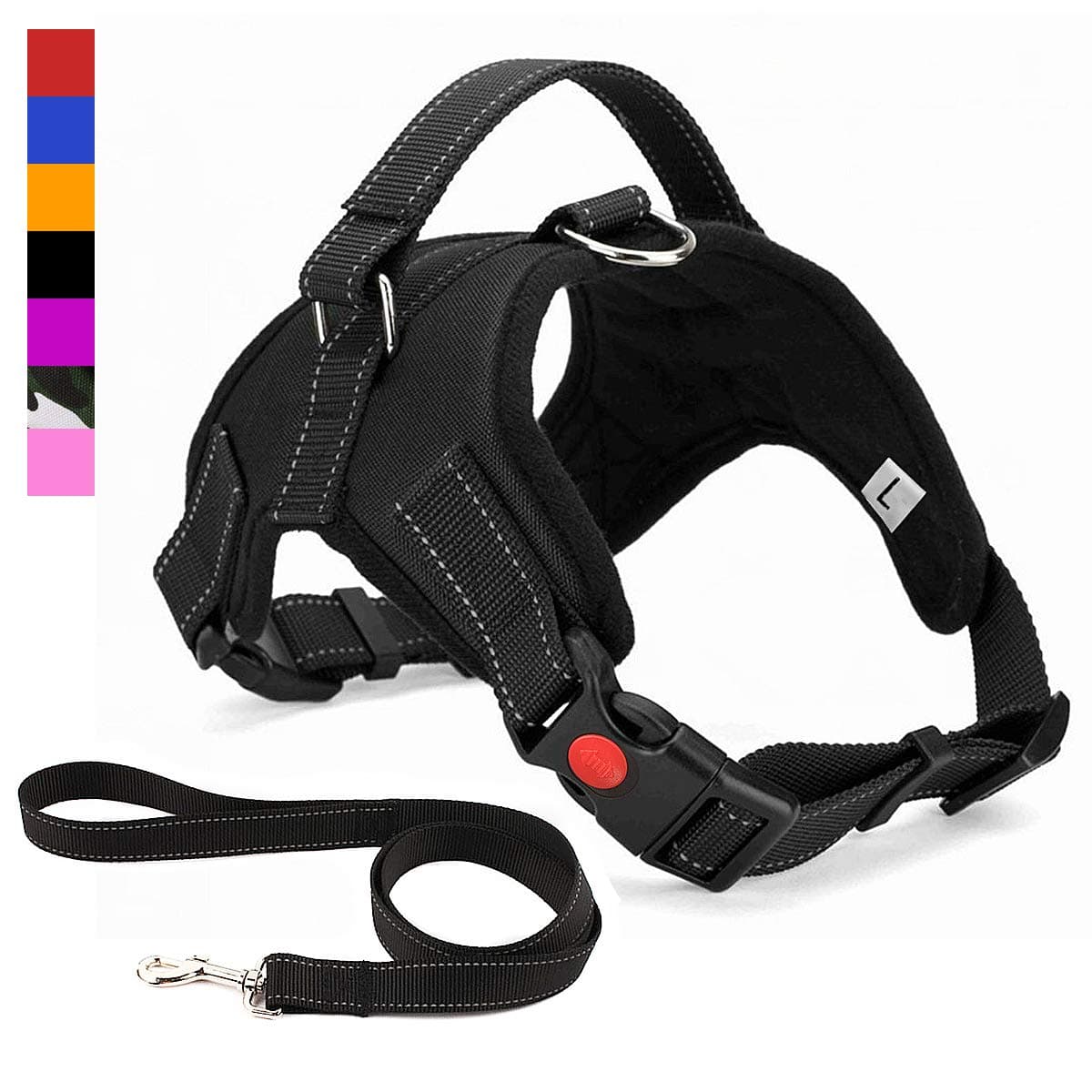 No Pull Dog Harness, Breathable Adjustable Comfort, Free Leash Included, for Small Medium Large Dog, Best for Training Walking Black M