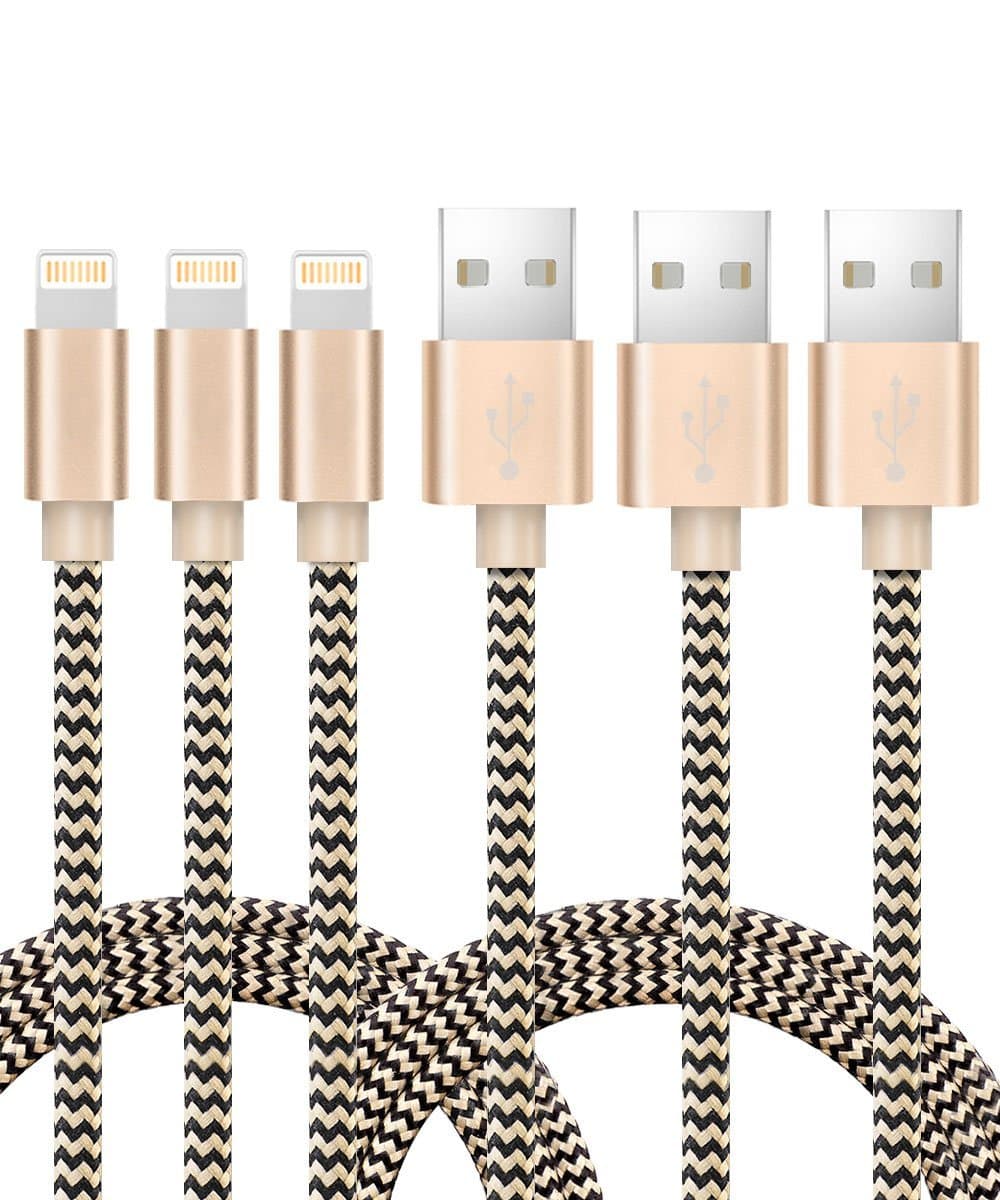 Cagayan iPad Charger, Lightning Cable fits All iPhone Cases, Nylon Braided Sync and Charging Cable 5 ft/1.5M for iPhone, iPad, Air, iPod Nano/Touch Compatible iOS10 (Gold)