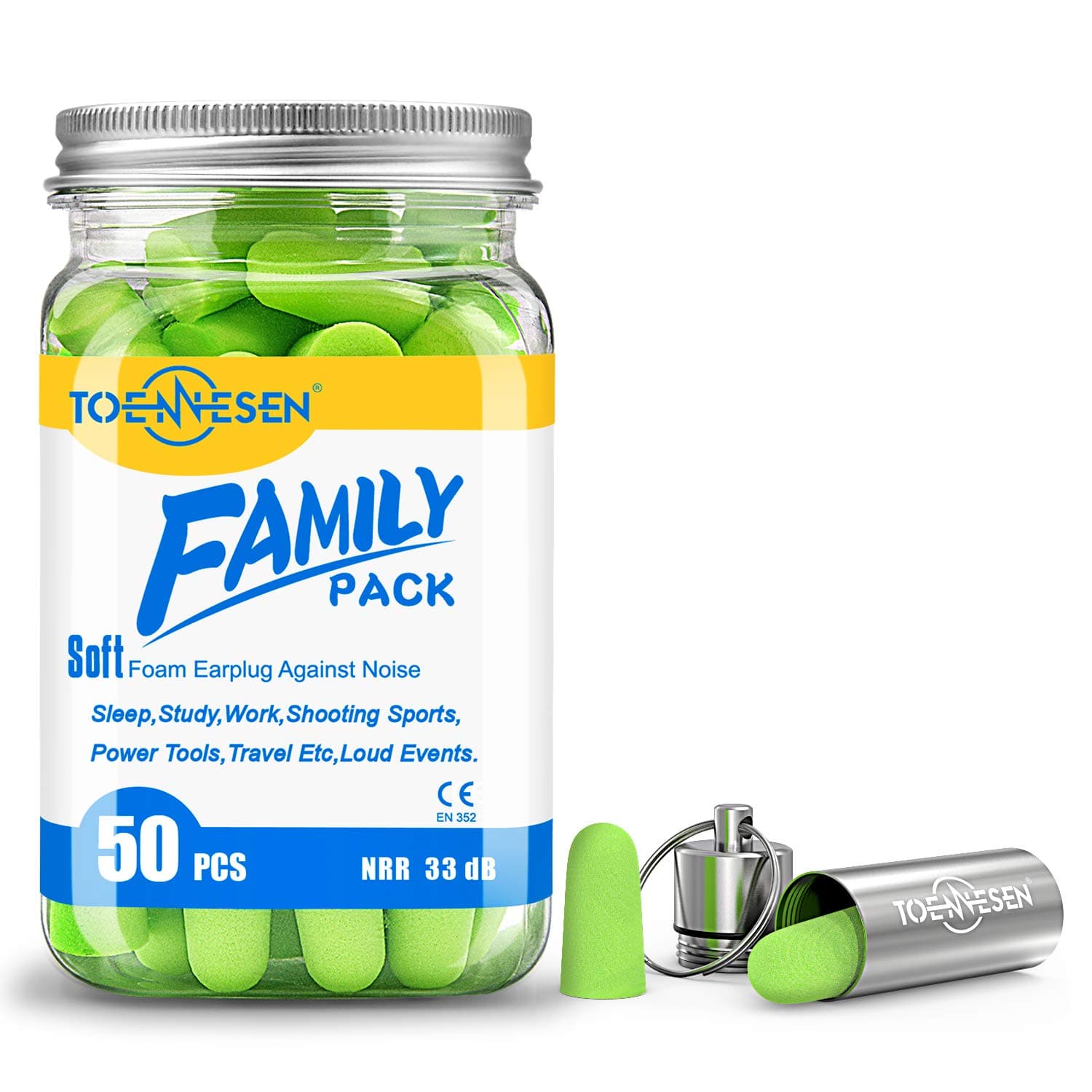 Soft Foam Earplugs for Sleeping - Foam Earplug with 33dB Highest NRR, Ultra & Comfortable Soft Earplugs for Sleeping, Hunting Season, Shooting, Traveling, Studying, Working (50 Pcs)