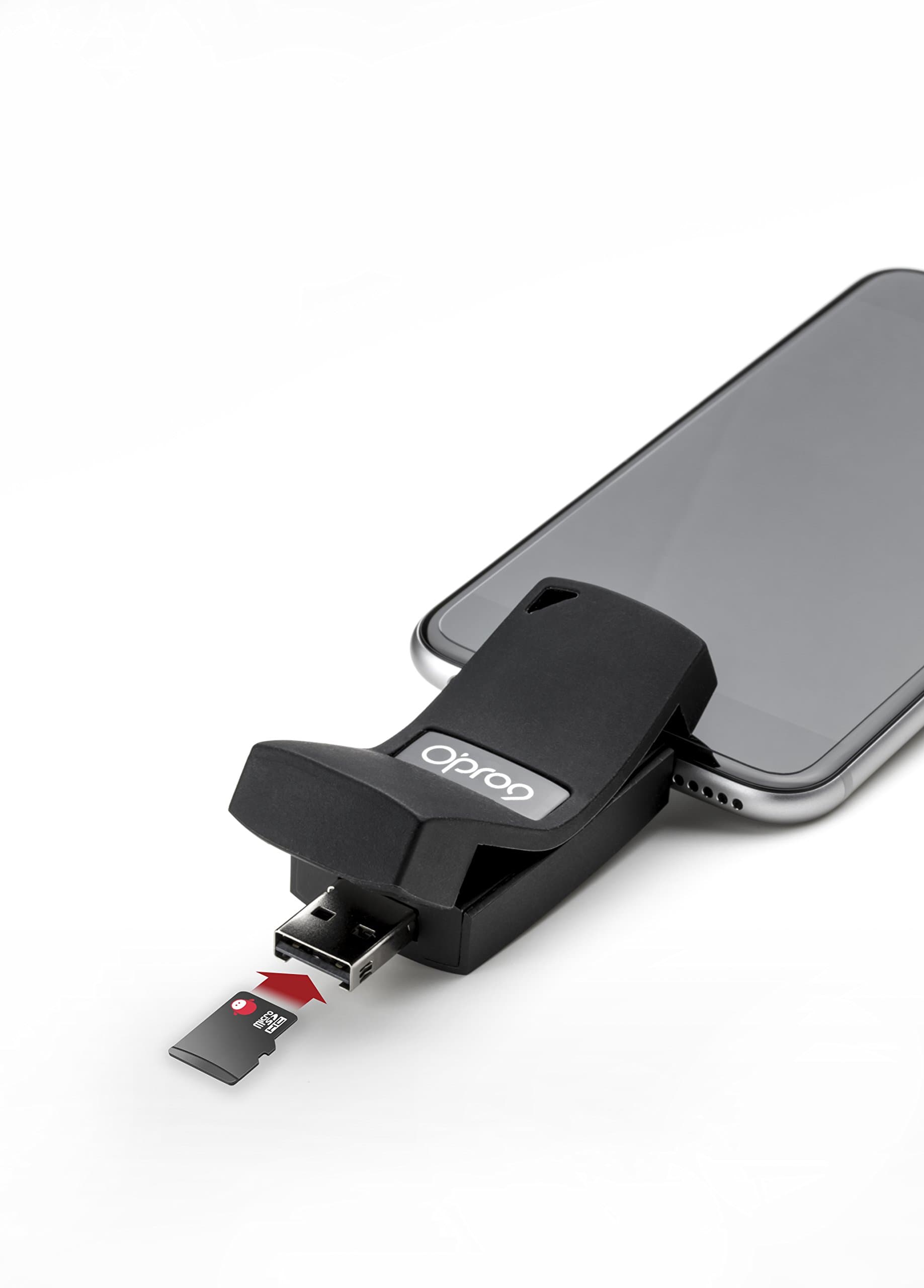 [Apple MFi Certified] Opro9 iSafeFile G2 iOS Card Reader USB Flash Drive for iPhone/iPad & Mac/PC with ultra high-speed dual storage file encryption Black - with 16G MicroSD Card