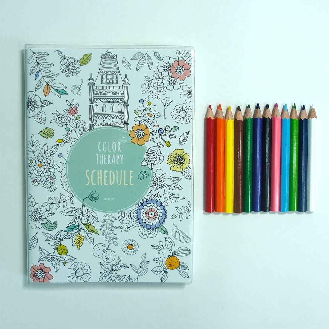 Color Therapy Schedule Diary including mini 12 Color Pencils (Mint)