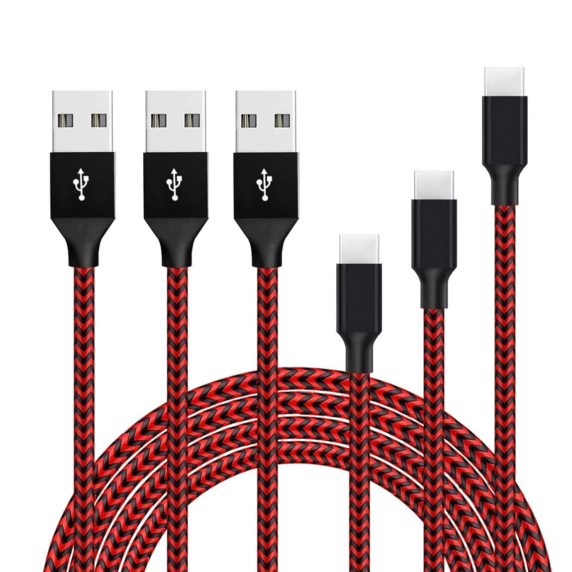 USB Type C Cable,YouCoulee 3 Pack 3.3Ft 6.6Ft 10Ft USB C Cable Nylon Braided Long Cord USB Type A to C for Samsung Galaxy S9 S9 Plus Note8 S8 Plus, Apple MacBook, LG G6 V20, Pixel,Nexus 6P (red)