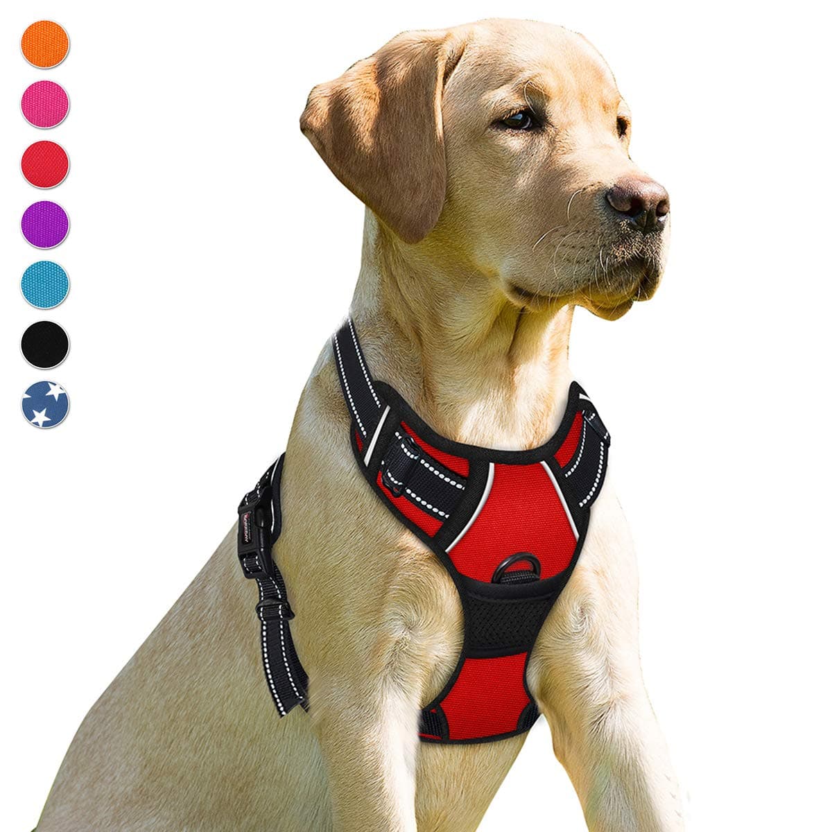 BARKBAY No Pull Dog Harness Front Clip Heavy Duty Reflective Easy Control Handle for Large Dog Walking(Red,S)