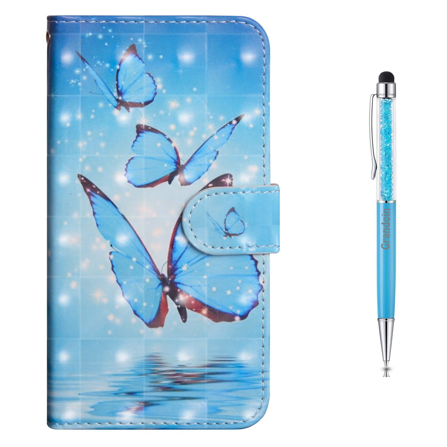 Grandoin for iPhone 6S/6 Plus Case (5.5 Inch), 3D Creative pu Leather Magnetic Flip Case Blue