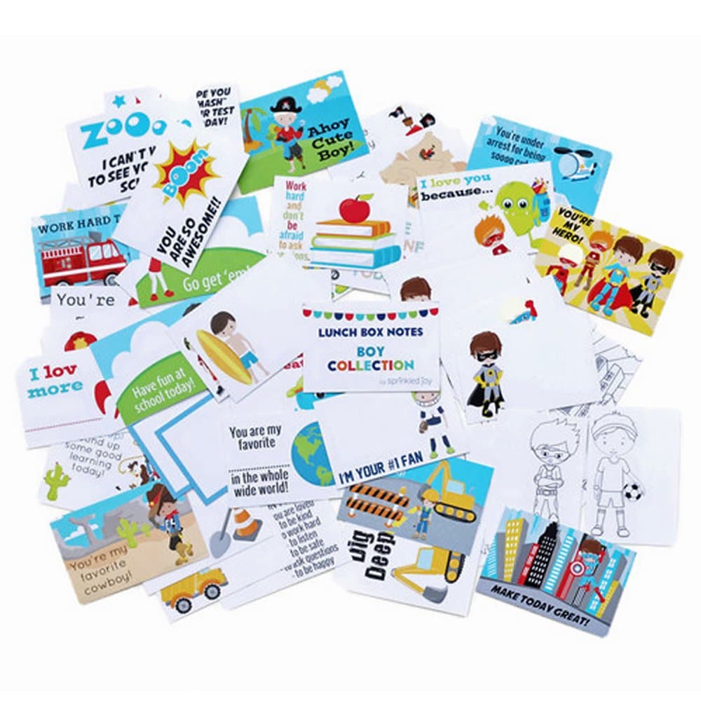 Sprinkled Joy 50 Designer Lunchbox Notes - Boy Theme (2X3 Inch)