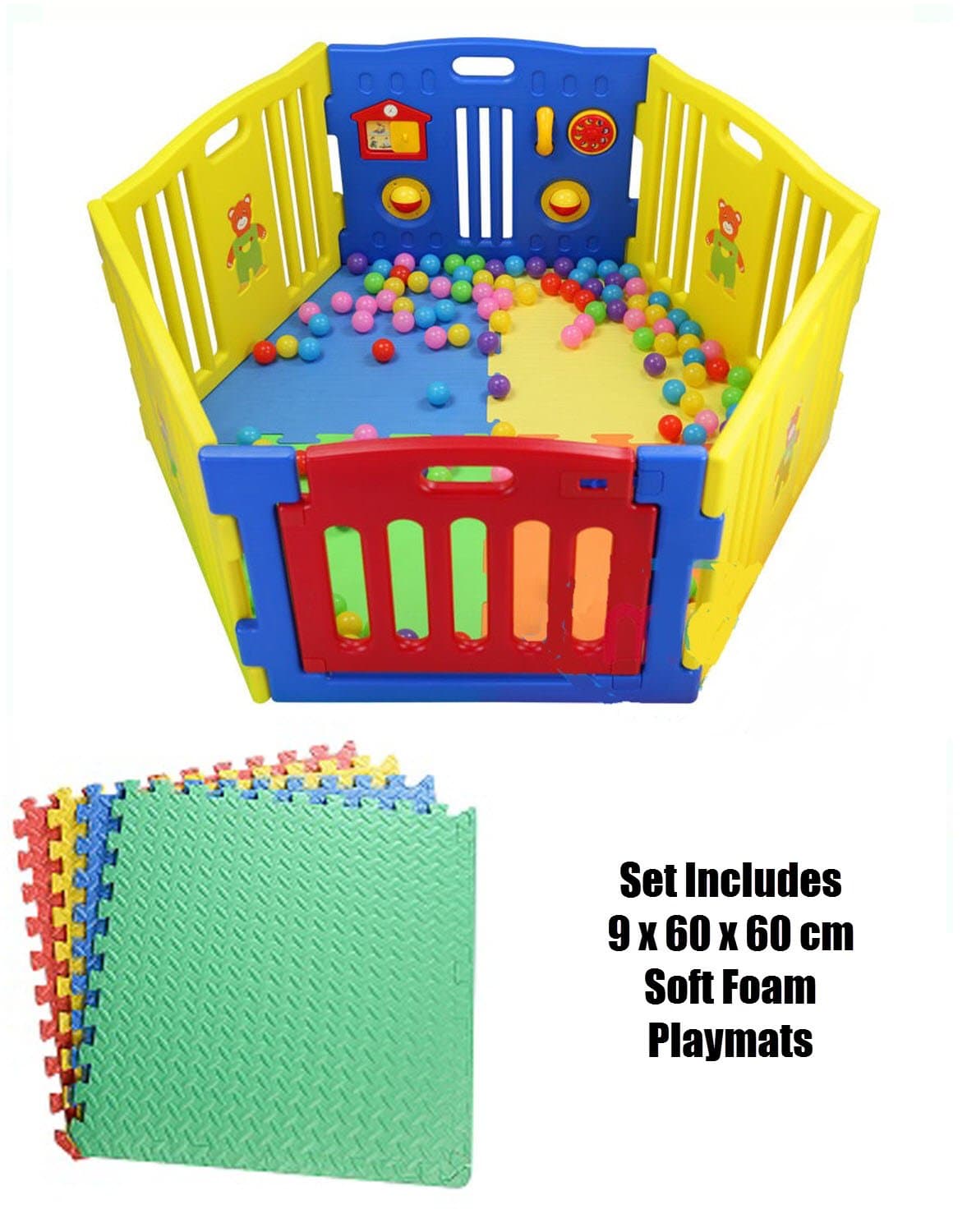 6-Panel Plastic Baby Playpen - Large Play Yard Perfect for Babies and Toddlers w/ 9 Soft Foam Non-Slip Playmats/International Delivery