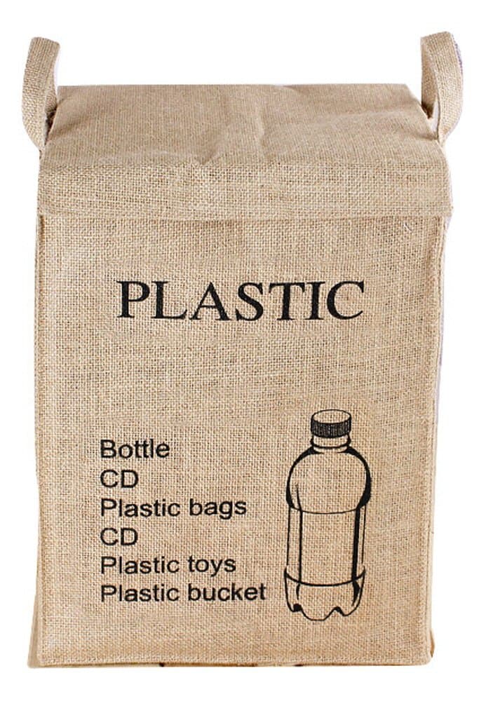 Dometopia Recycle Bag Separate Jute Weave Square Recycle Bin Decorative Waste Baskets (15.3 X 10.6 inch) (Plastic)